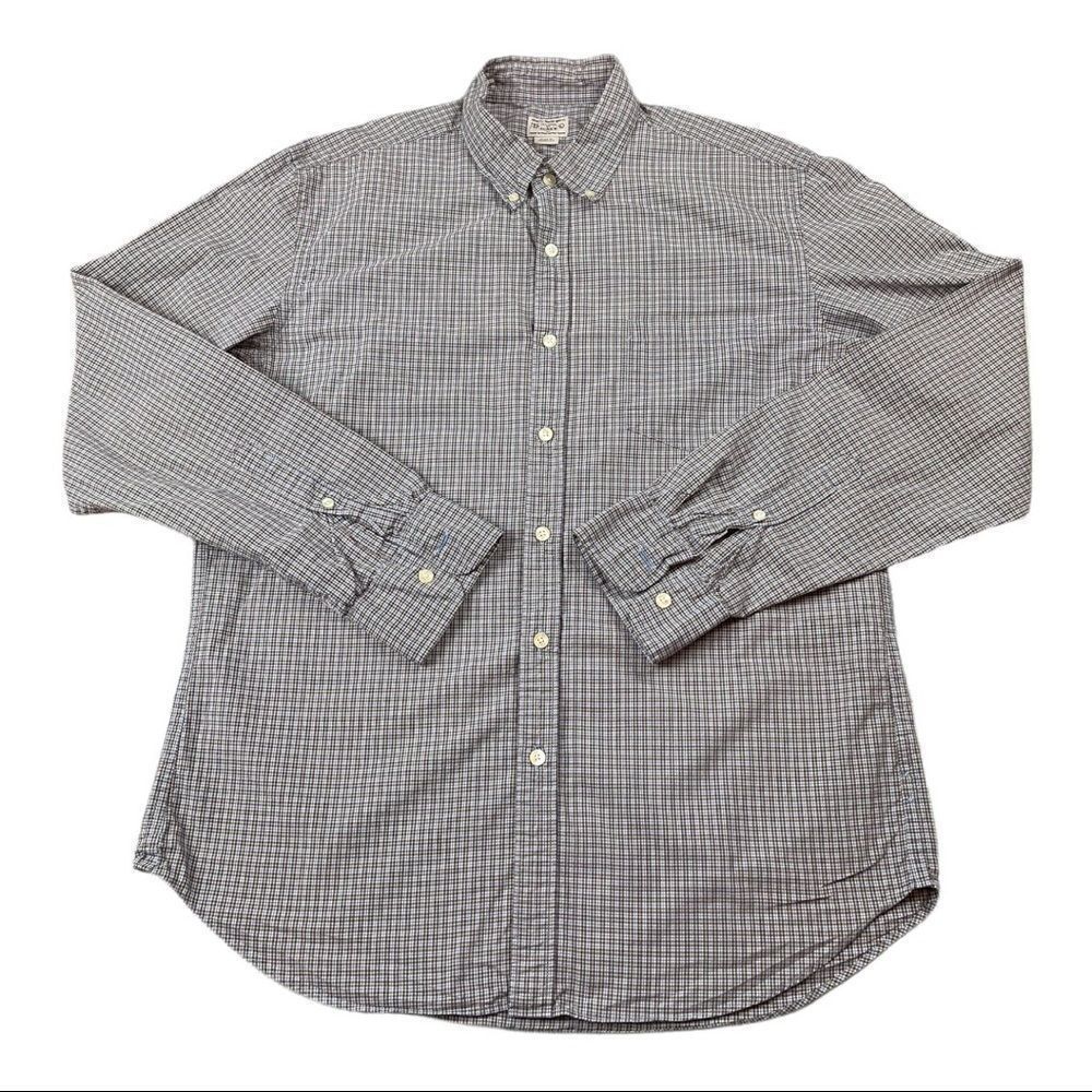 J. Crew Shirt Mens Large Size L‎ Brown Blue Plaid Long Sleeve Button Down